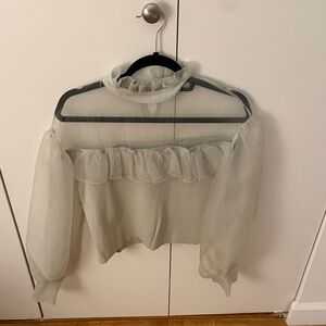 Zara Sheer Ruffle Blouse in Mint Green